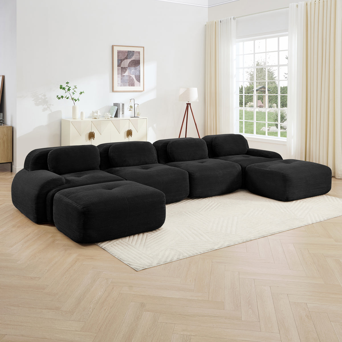 U-Shaped Modular Sofa with Breathable Corduroy Fabric