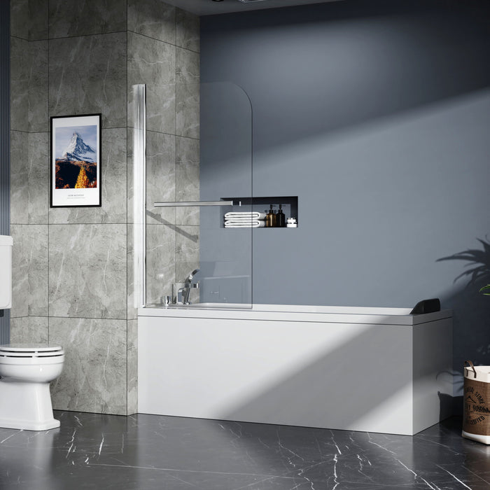 Frameless Tempered Glass Bathtub Screen Shower Door with Stainless Handle - Transparent