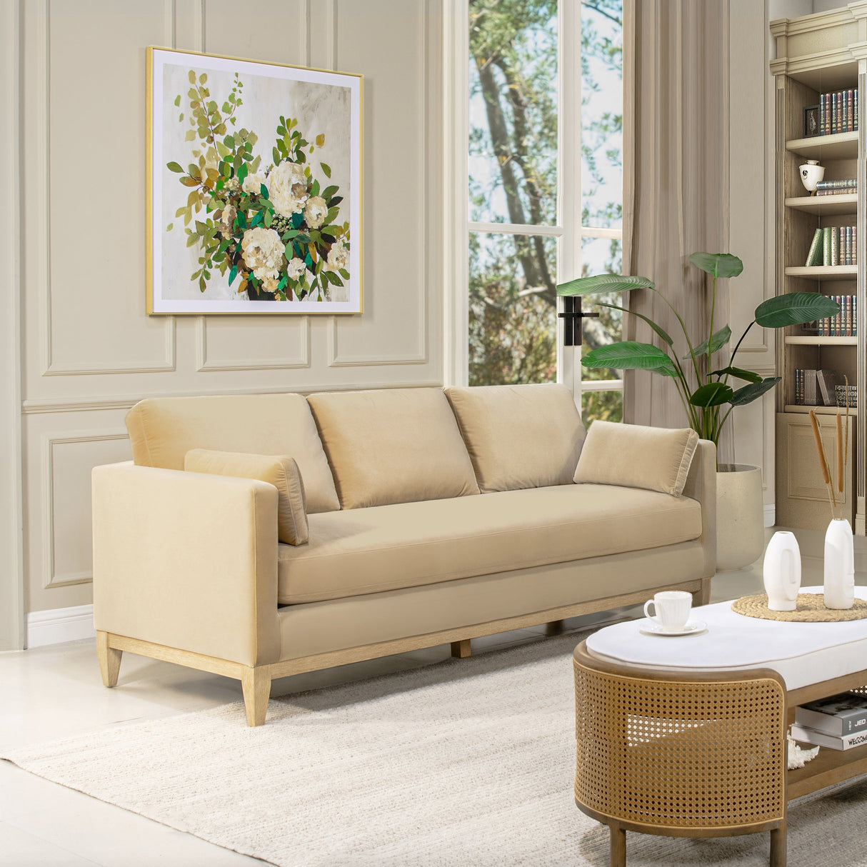 Knox 84' Modern Farmhouse Sofa, Fawn Brown Performance Velvet