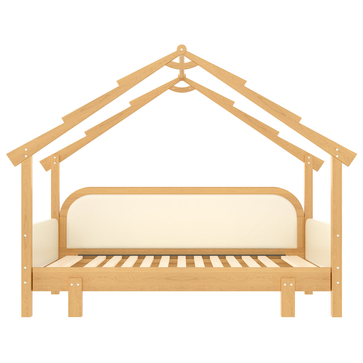 Twin Size Wood Treehouse Bed with Soft Cushion Rails
