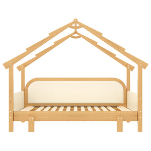 Twin Size Wood Treehouse Bed with Soft Cushion Rails