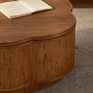 Flower-Shaped Rattan Coffee Table with Storage