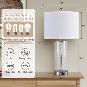 Modern Nickel Glass and Metal Table Lamp Set of 2 with USB, 23.25-Inch