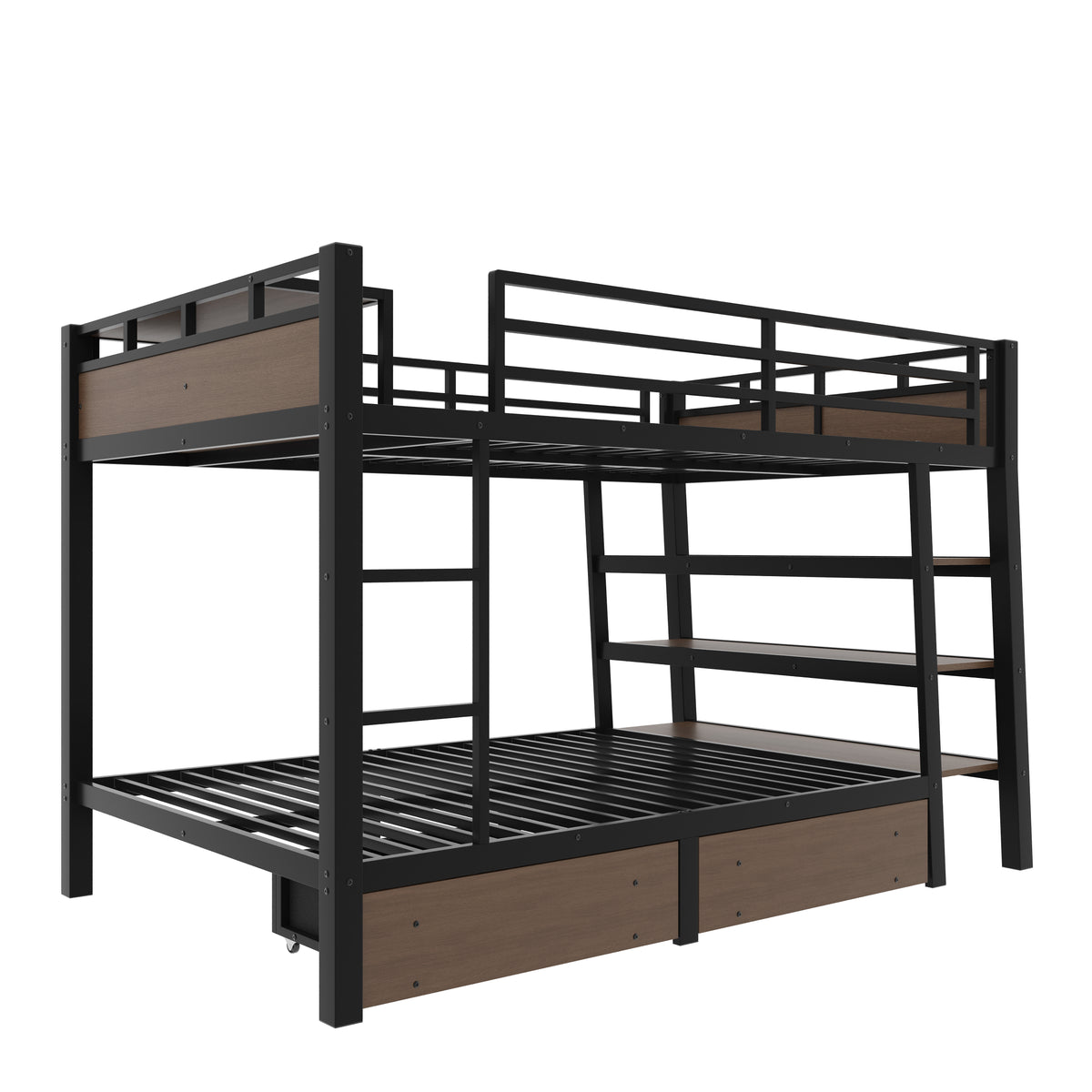 Full Size Metal Bunk Bed with Storage Shelves and USB Power Strip