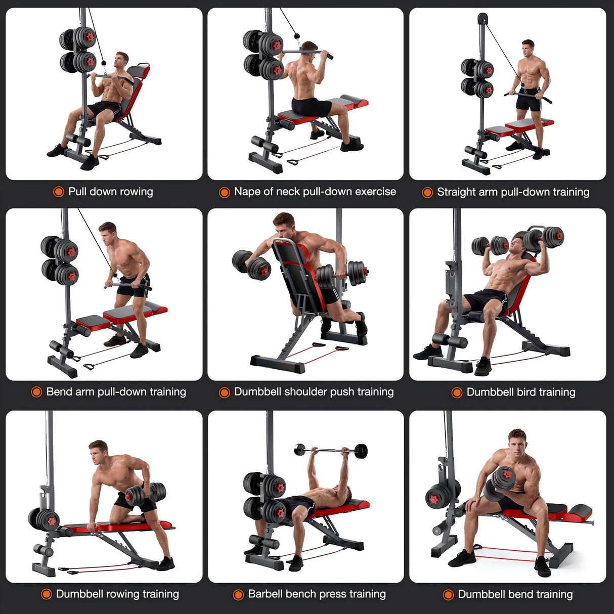 Multi-Functional Weight Bench with Pulley System and Adjustable Backrest
