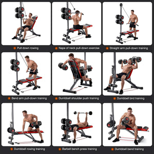 Multi-Functional Weight Bench with Pulley System and Adjustable Backrest