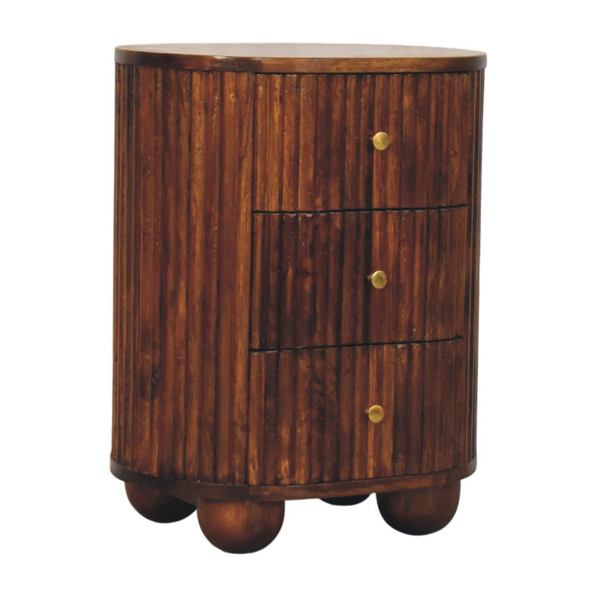 Solid Wood Curved Fluted Bedside Chest