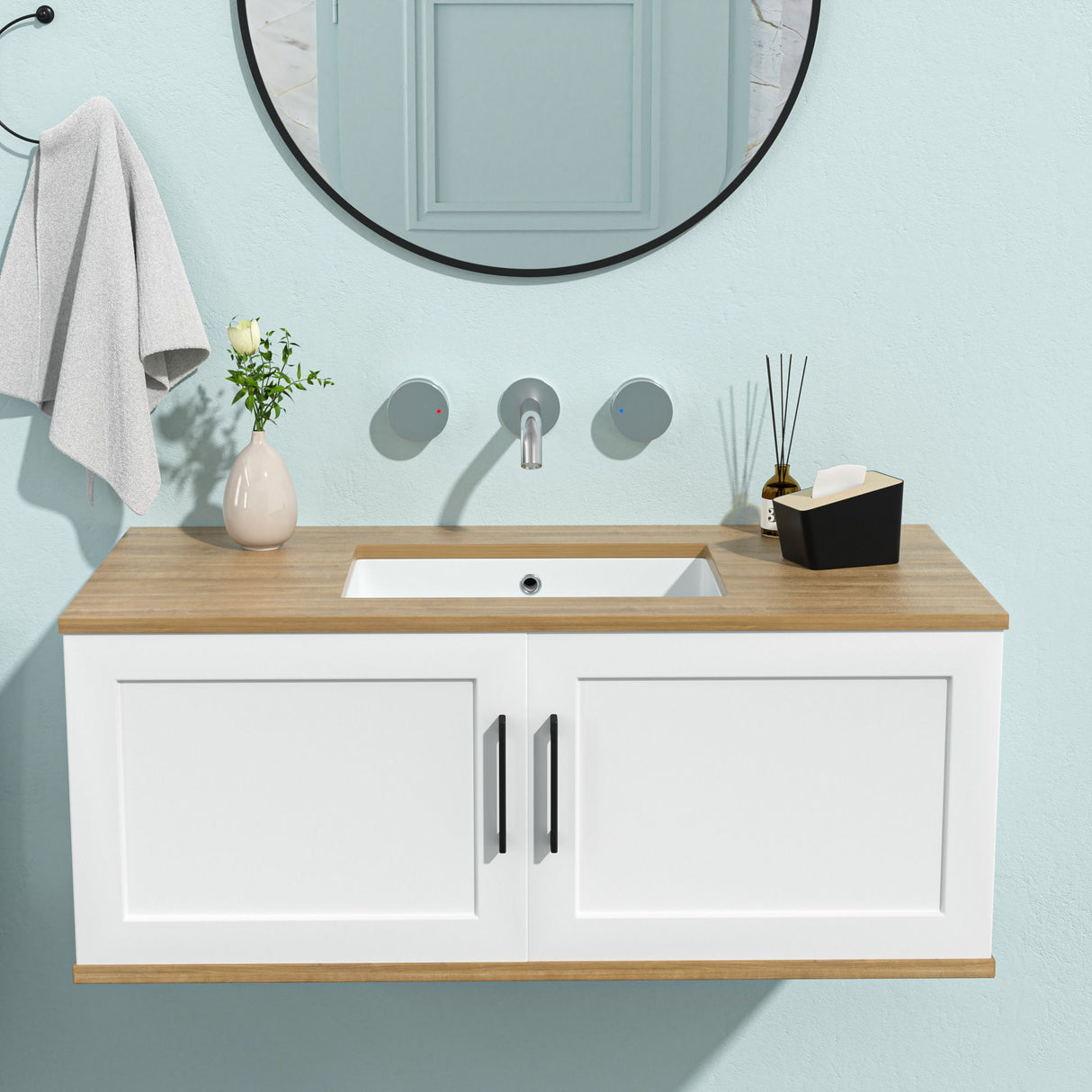 Modern Ceramic Rectangular Undermount Bathroom Sink With Overflow