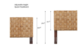 Queen Size Woven Rattan Adjustable-Height Headboard with Solid Mahogany Frame