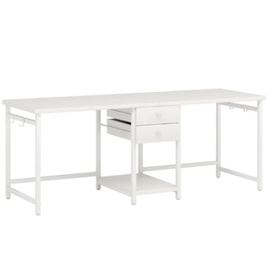 2 Person Computer Desk With Drawers And Shelves, Extra Long Double Workstation