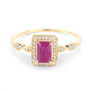 0.75 Carat Genuine Ruby and White Diamond 14K Yellow Gold Ring
