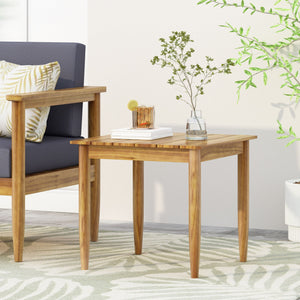 Outdoor Square Side Table With Slatted Top And Wood Frame - Teak - Best Buy Furniture