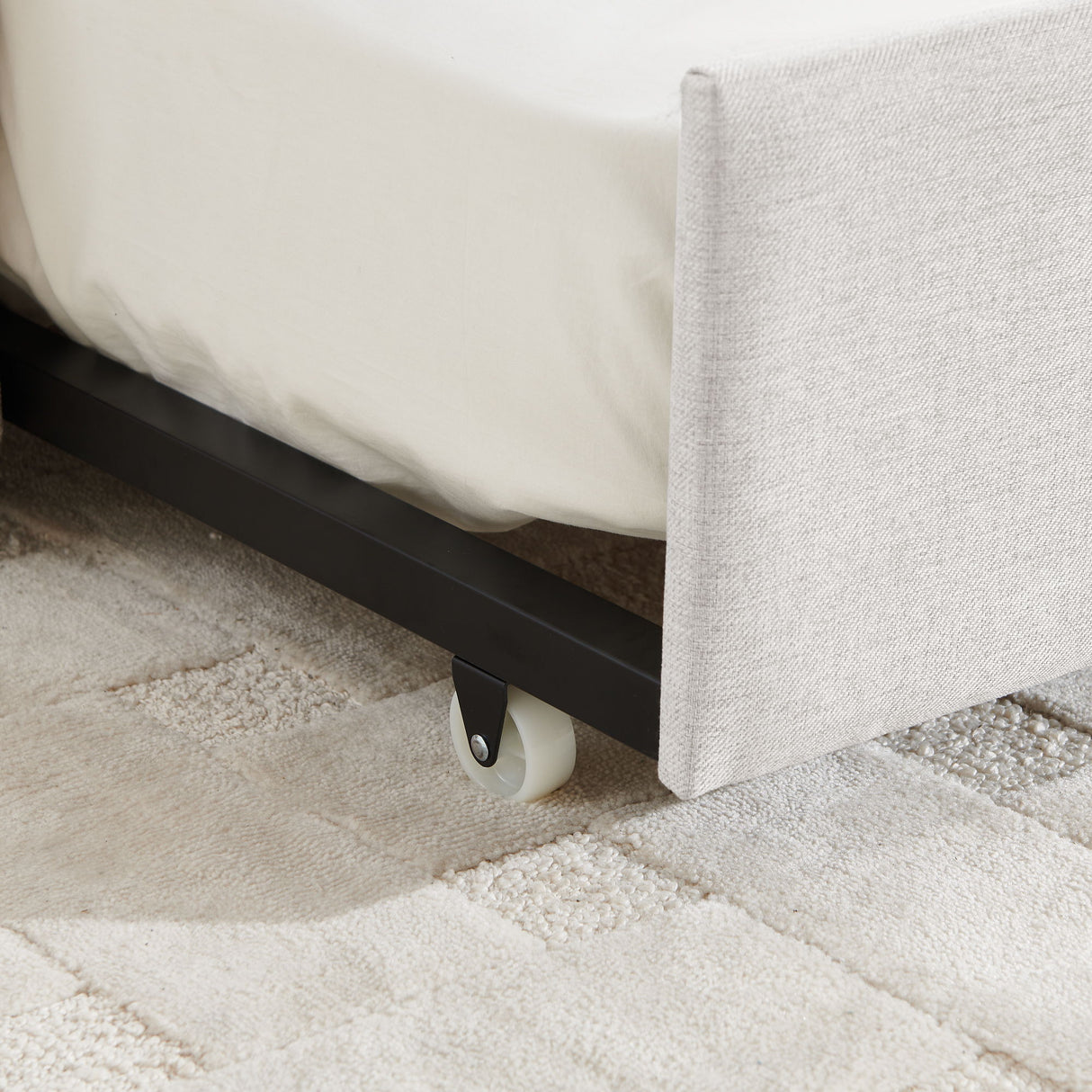 Upholstered Daybed With Trundle With Vertical Stripes