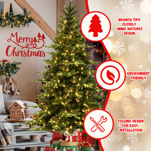6-Foot Hinged PE & PVC Artificial Christmas Tree, 1608 Tips, 350 Warm White LED Lights