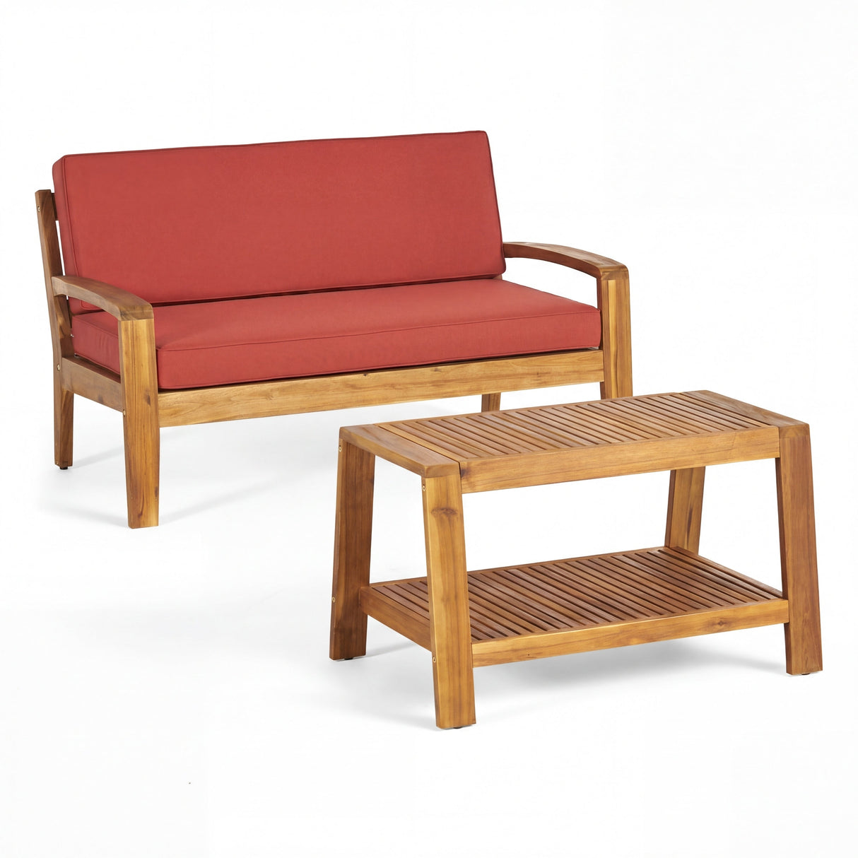 2-Piece Outdoor Teak Acacia Wood Conversation Set