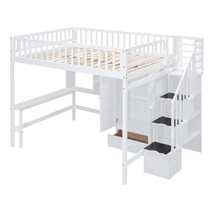 Loft Bed With Bookshelf, Drawers, Desk, And Wardrobe