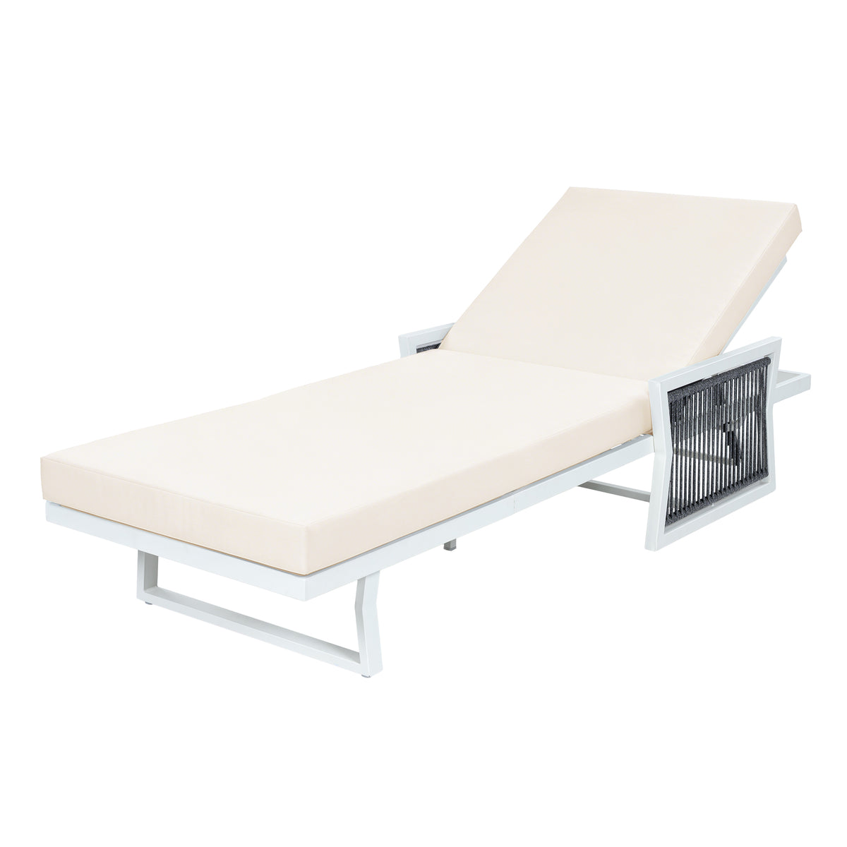 Modern White Iron Outdoor Chaise Lounger Set