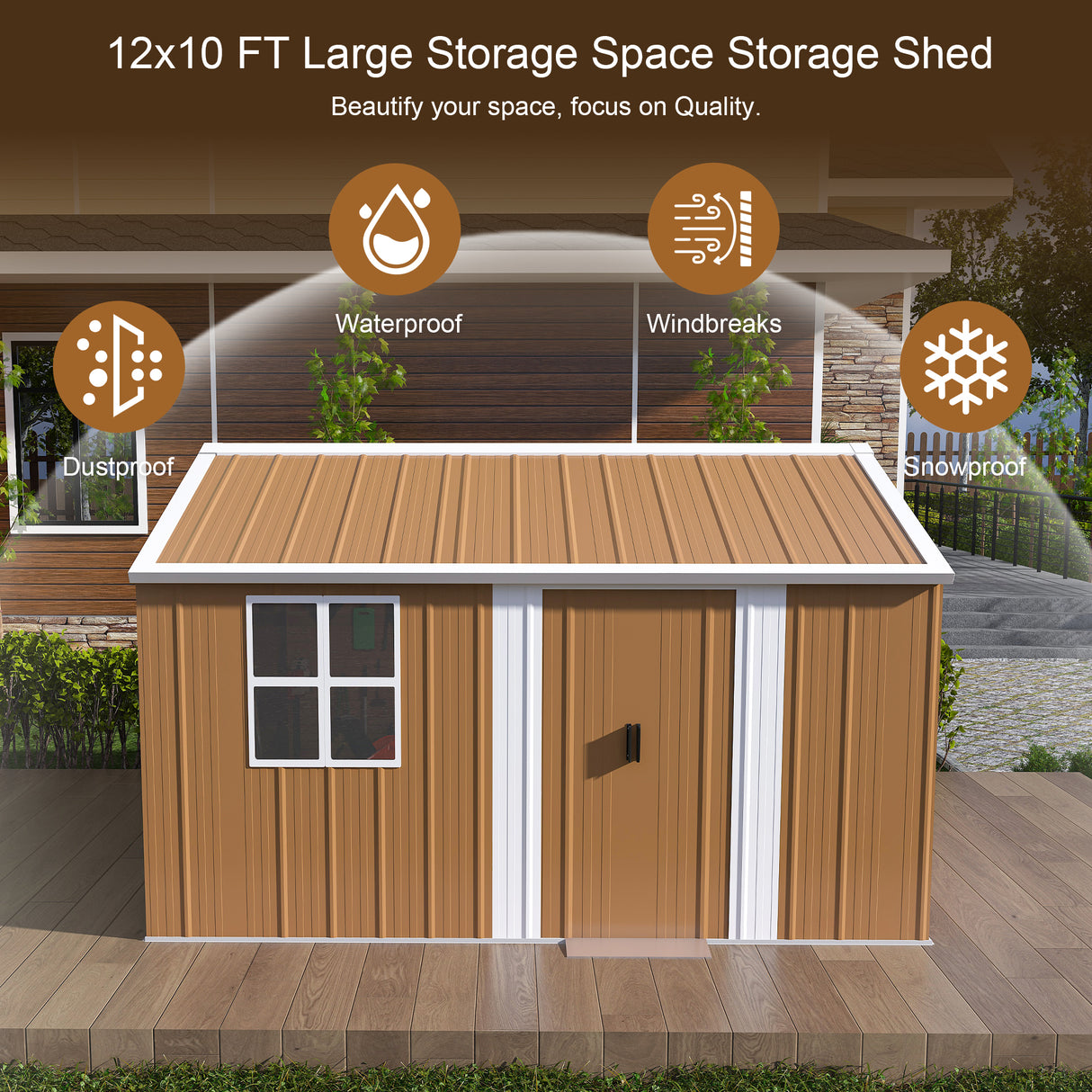 12x10 FT Heavy-Duty Metal Storage Shed with Lockable Door & Ventilation