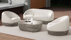 Willow - Oval Woven Patio Coffee Table, Wicker Frame