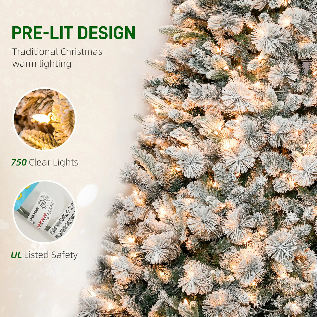 9 Ft Artificial Christmas Tree with 750 Clear Lights