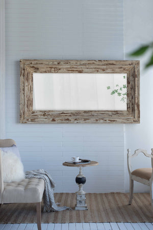 Full Length Rectangle Floor Mirror With Distressed Wood Frame - Brown