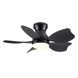 Small Low Profile Flush Mount Ceiling Fan Lighting With Remote Control For Small Room - Black / Matte Black