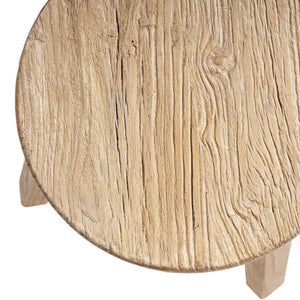 Linden Round Elm Wood Stool, 15.5-Inch, Light Brown