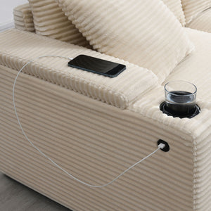 Convertible L Shaped Sectional Corner Couch With Armrest Storage Cup Holders USB Charger, Irregular Corner Oversized Comfy Modular Sofa