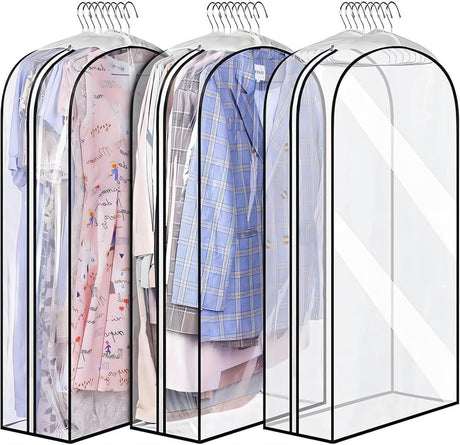 3 Pack Clear Garment Bags with Zipper Waterproof PEVA Suit Covers