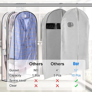 3 Pack Clear Garment Bags with Zipper Waterproof PEVA Suit Covers