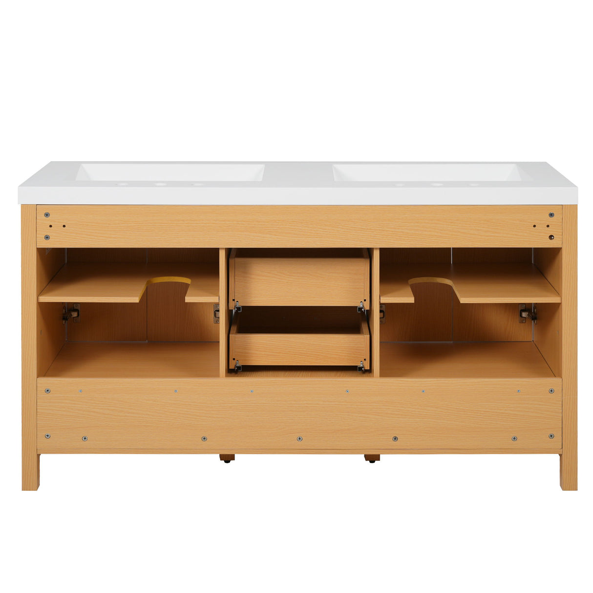 Bathroom Vanity With Double Sink, Soft Close Doors & Drawers Handles - Wood