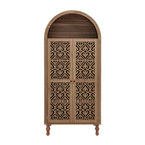 Tall Kitchen Pantry Cabinet With Hollow Carved Doors - Walnut