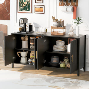 U_Style Modern 4-Vertical Wavy Slatted Doors Sideboard