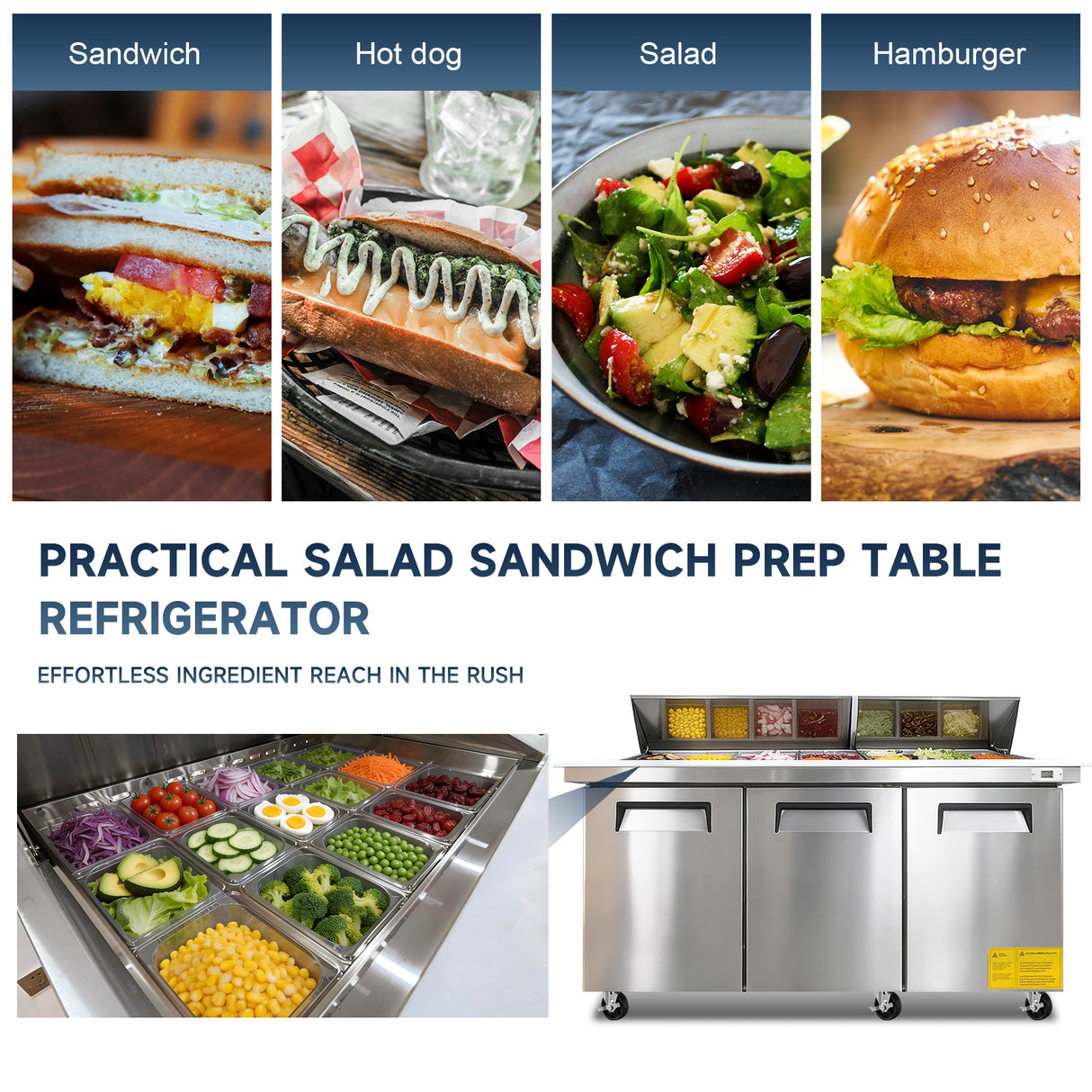 Orikool 72M IN Commercial Refrigerators Sandwich & Salad Prep Table