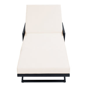 Black Iron Outdoor Chaise Lounge with Cream Cushion