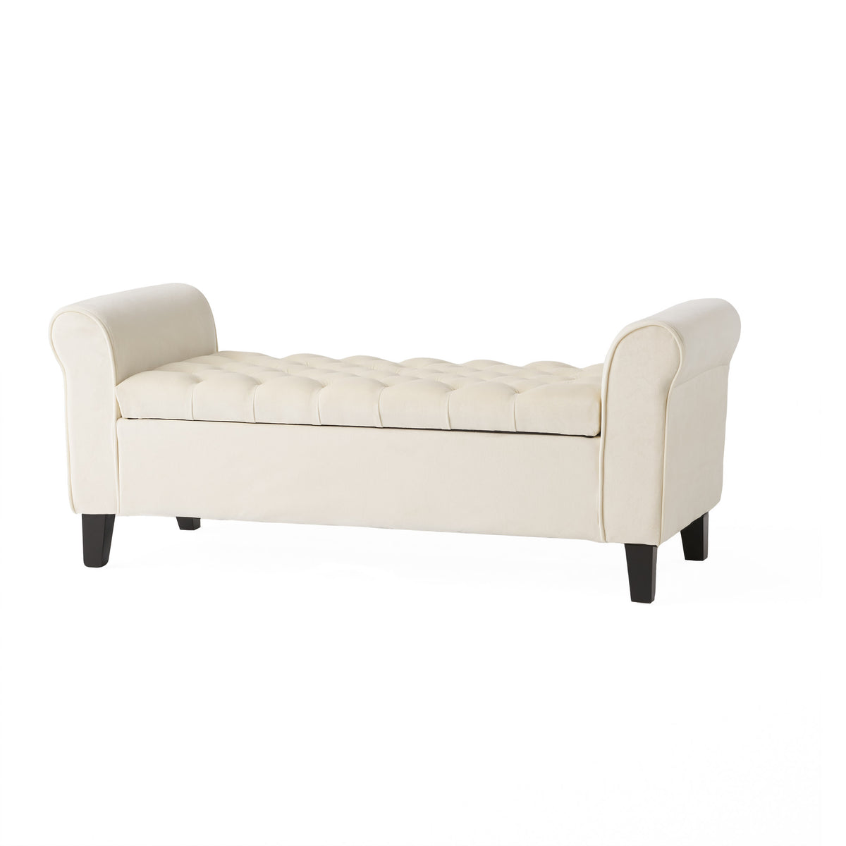 Ivory Fabric Storage Bench with Rolled Arms