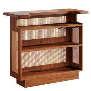 47.24 Inches Farmhouse Rattan Bar Unit