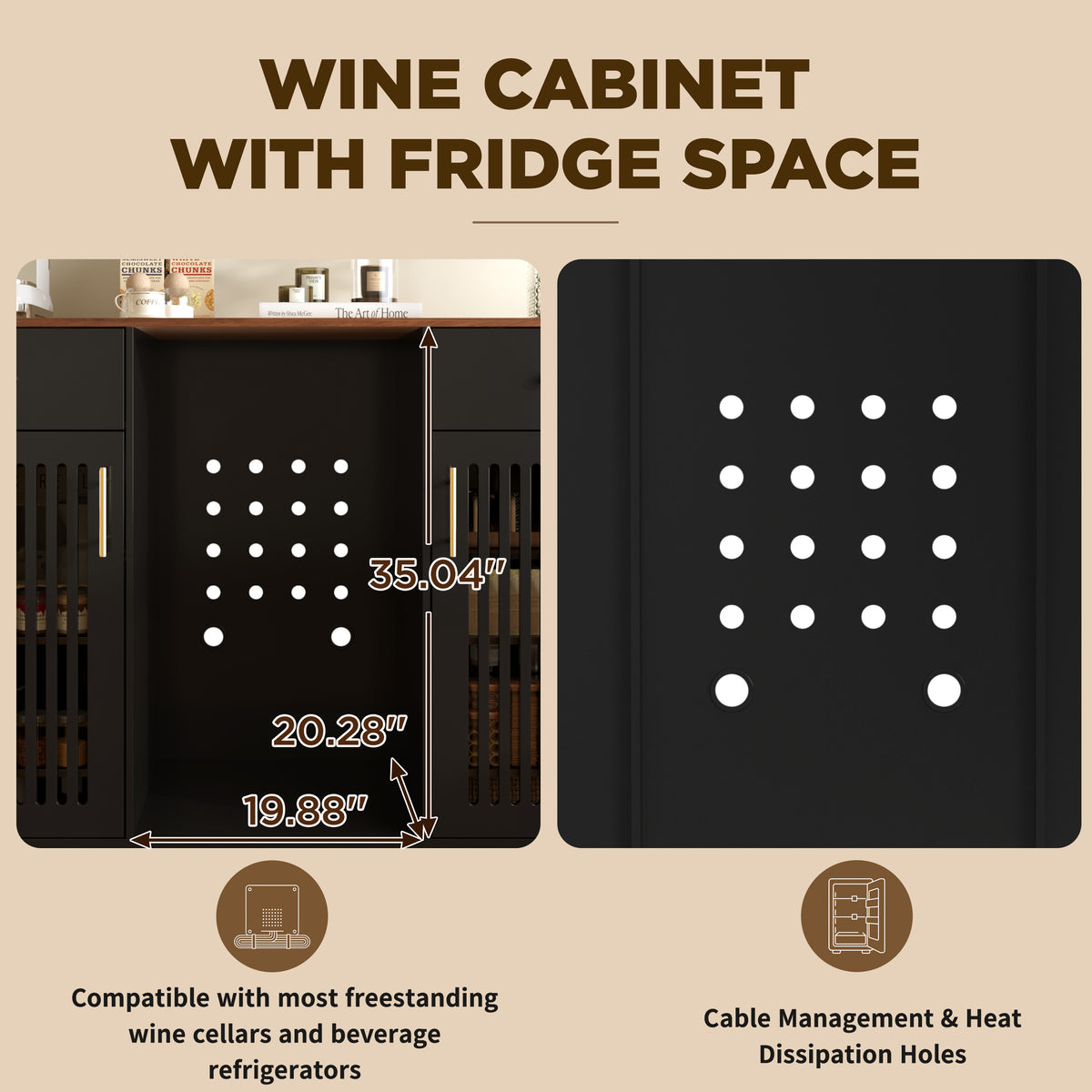 Mid-Century Modern Bar Cabinet with Fridge Space