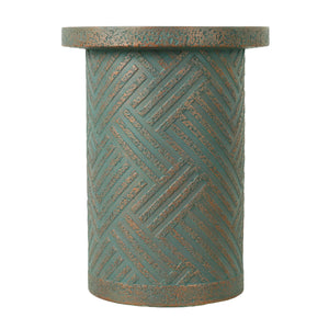 Round Outdoor End Table With Tree Stump Design For Patio - Golden / Green / Peacock