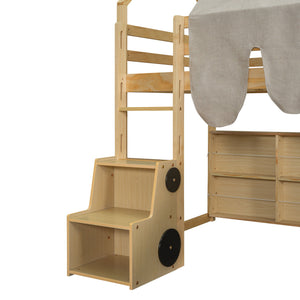 Loft Bed With House Shaped Frame And Tent