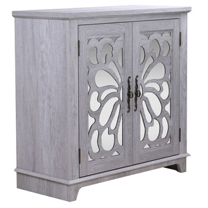 Elegant Sideboard With 2 Acrylic Mirrored Doors, Adjustable Shelf Storage
