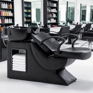 Shampoo Bowl and Chair Set for Salon with Ergonomic Neck Rest - Black