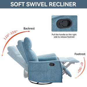 Heat Massage Manual Recliner Chair with Rocker and Swivel in Fabric for Living Room