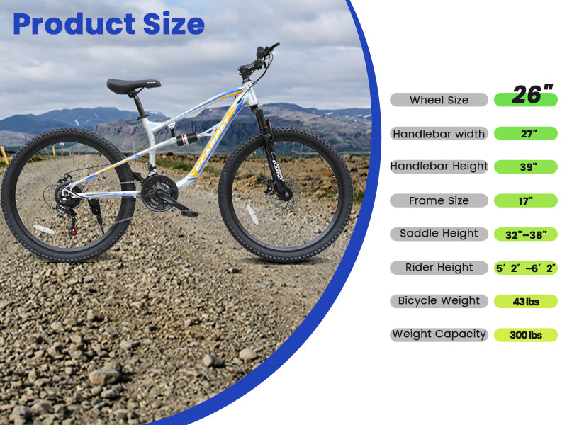 A2670 26 Inch Mountain Bike with 21-Speeds & Full Suspension