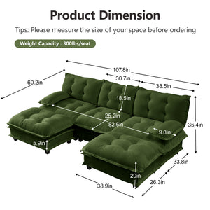 107" U Shaped Modern Sofa Modular Sectional Cloud Couch with Ottomans