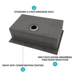 33" Drop In Kitchen Sink Single Bowl 16 Gauge Stainless Steel Ledge Workstation - Black