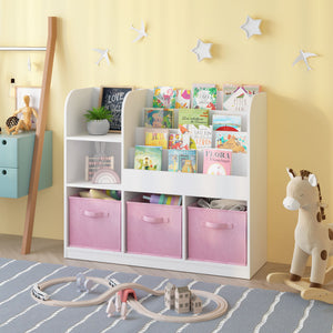 Bookcase And Bookshelf With 3 Collapsible Drawers, Multifunctional Display Stand