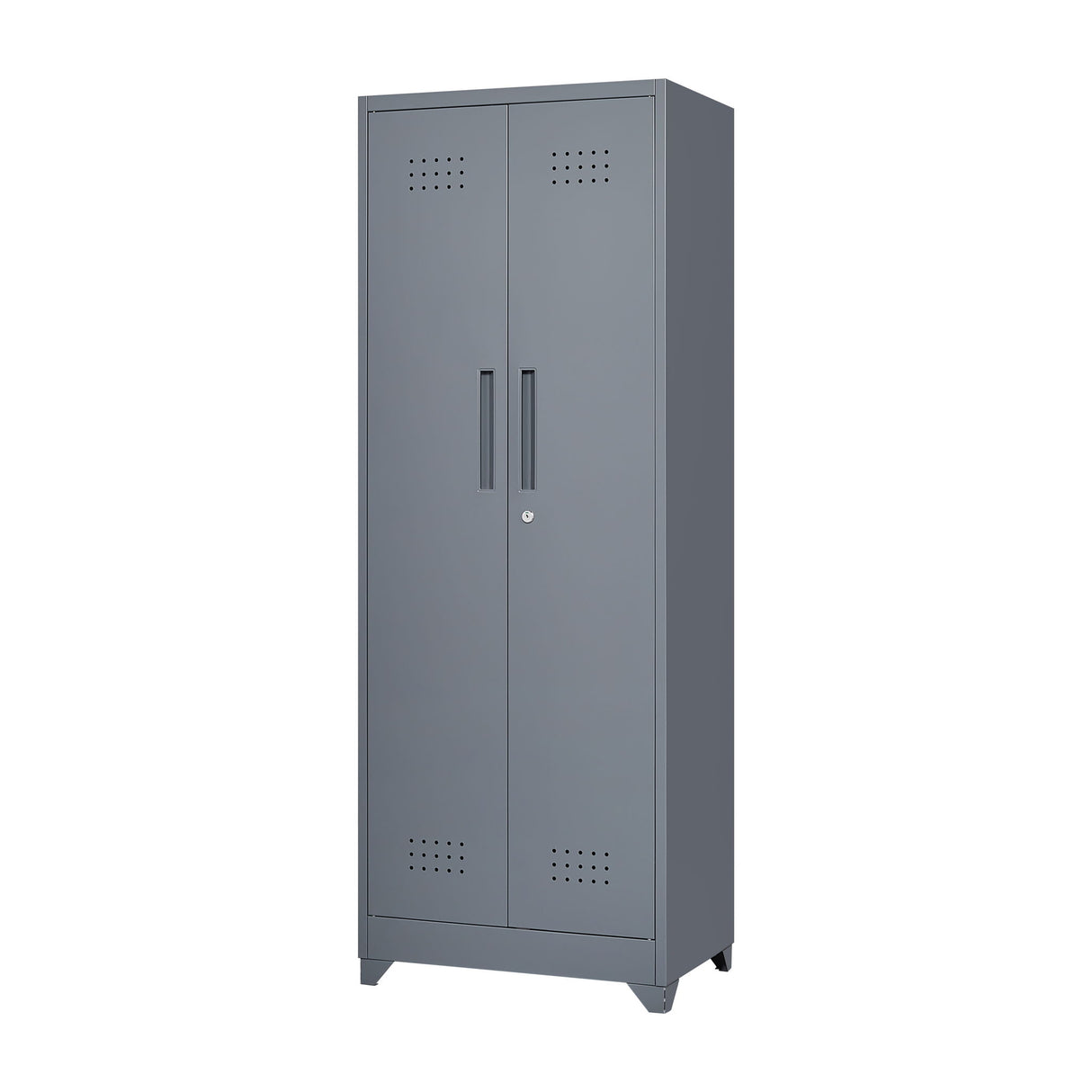 Heavy Duty Storage Cabinet With Locking Doors, Hanging Rod & Shelves, Broom Closet - Gray