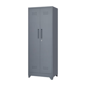 Heavy Duty Storage Cabinet With Locking Doors, Hanging Rod & Shelves, Broom Closet - Gray