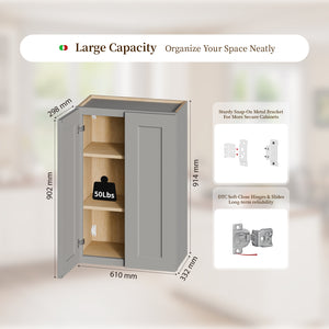 Gray Shaker Solid Wood Wall Cabinet with Soft-Close Doors